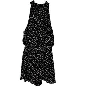 She & Sky Women Size Large Black Taupe Leaf Print Halter Romper Coquette Classic